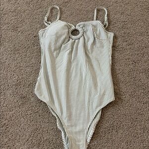 OP Striped One-Piece Swimsuit - White and Gray